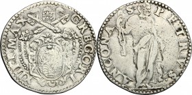 Ancona.  Gregorio XIII (1572-1585).. Testone stemma con putti