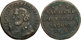 Ancona.  Pio VI (1775-1799). Sampietrino da 2 e 1/2 baiocchi 1796