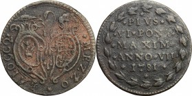 Bologna.  Pio VI (1775-1799). Mezzo baiocco A. VII, 1781