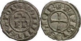 Brindisi.  Federico II (1197-1250).. Mezzo denaro con F R