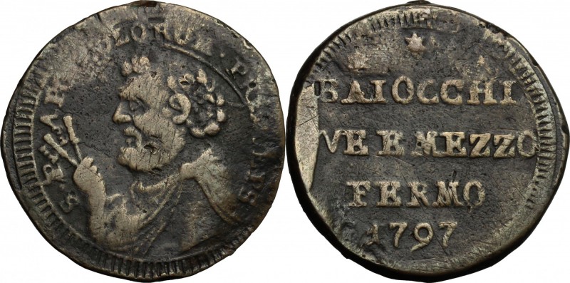 Fermo. Pio VI (1775-1799). Sampietrino da 2 e 1/2 baiocchi 1797. CNI 18. M. 322a...