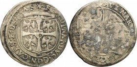 Guastalla.  Ferrante II Gonzaga (1575-1621), Signore e Conte. Da 7 soldi o mezzo giulio con l'Annunciazione