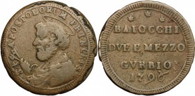 Gubbio.  Pio VI (1775-1779).. Sampietrino da 2 e 1/2 baiocchi 1796