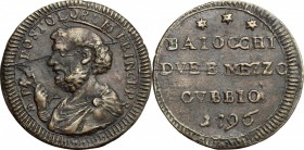 Gubbio.  Pio VI (1775-1799). Sampietrino da 2 e 1/2 baiocchi 1796