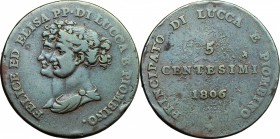 Lucca e Piombino.  Elisa Bonaparte e Felice Baciocchi (1805-1814).. 5 centesimi 1806