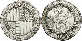 Napoli.  Alfonso I d'Aragona (1442-1458). Carlino con sigla S alla sinistra del Re (Francesco Senier maestro di zecca (1450-1455)