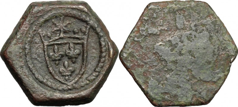 Napoli. Periodo di Carlo VIII. Peso monetale con scudo di Francia. AE. g. 3.05 m...