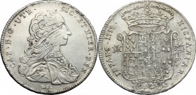 Napoli.  Carlo di Borbone (1734-1759). Piastra 1734, 4 ribattuto su 3
