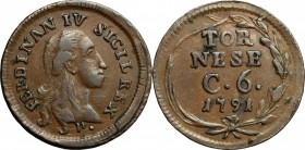 Napoli.  Ferdinando IV di Borbone (1759-1816).. Tornese 1791