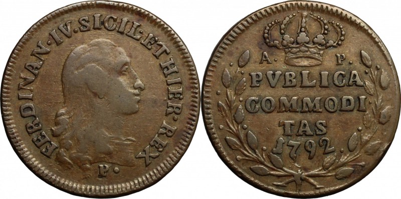 Napoli. Ferdinando IV di Borbone (1759-1805). Publica 1792. P/R 108. MIR 394/7. ...
