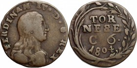 Napoli.  Ferdinando IV di Borbone (1759-1816).. Tornese 1804