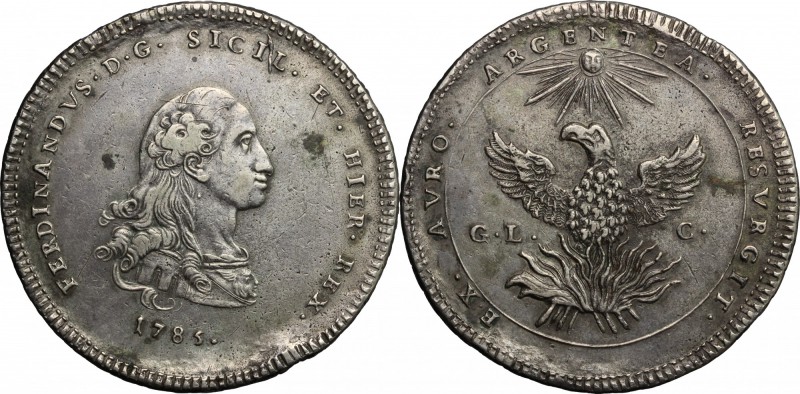 Palermo. Ferdinando III (1759-1816). Oncia da 30 tarì 1785, sigle GL C, Gabriele...