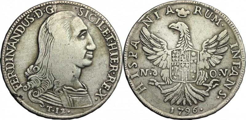 Palermo. Ferdinando III (1759-1816). 12 tarì 1796 sigle Nd OV, Nicola d'Orgemont...