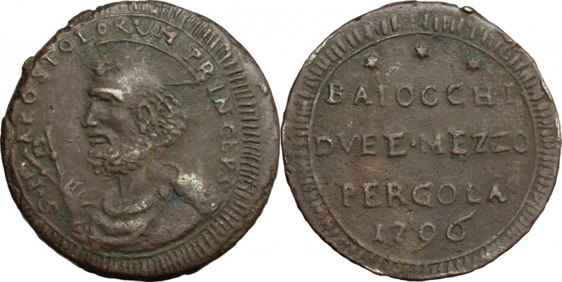 Pergola. Pio VI (1775-1799). Sampietrino da 2 e 1/2 baiocchi 1796. CNI 1. M. 382...