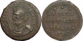 Pergola.  Pio VI (1775-1799). Sampietrino da 2 e 1/2 baiocchi 1796