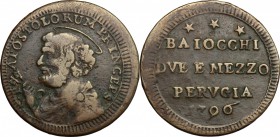 Perugia.  Pio VI (1775-1799). Sampietrino da 2 e 1/2 baiocchi 1796