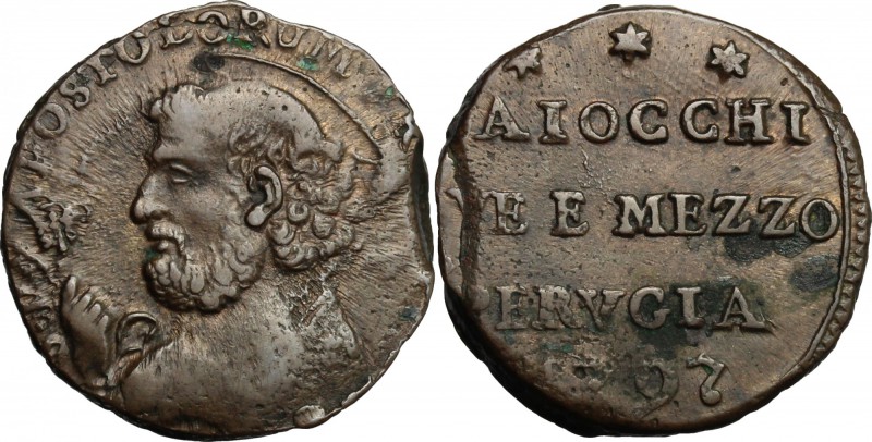 Perugia. Pio VI (1775-1799). Sampietrino da 2 e 1/2 baiocchi 1797. CNI 53. M. 39...