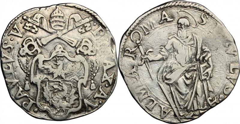 Roma. Paolo V (1605-1621). Testone. CNI 219. M. 36. Berm. 1553. AG. g. 9.50 mm. ...