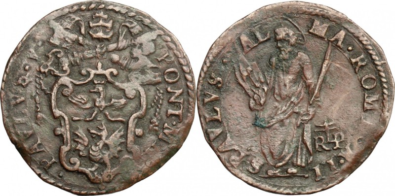 Roma. Paolo V (1605-1621). Quattrino. CNI 670. M. 156. Berm. 1585. AE. g. 3.37 m...