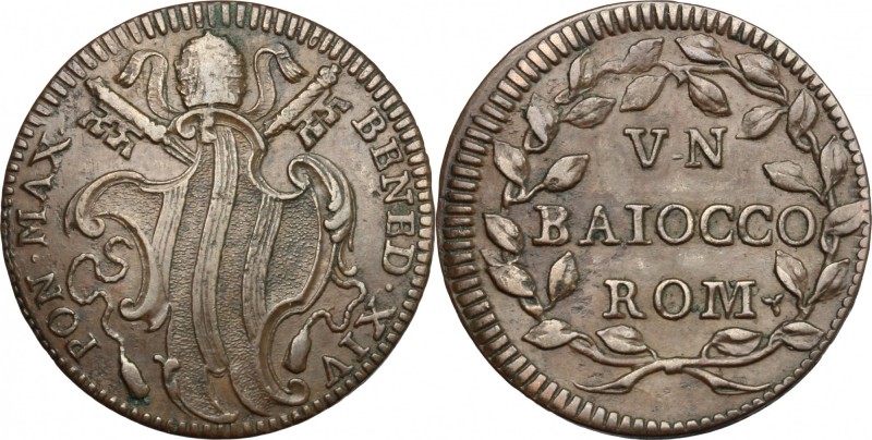 Roma. Benedetto XIV (1740-1758). Baiocco. CNI. 367. M. 185 (var PON. invece di P...