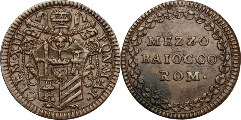 Roma. Clemente XIII (1758-1769). Mezzo baiocco A. I. CNI 24. M. 39. Berm. 2913. ...