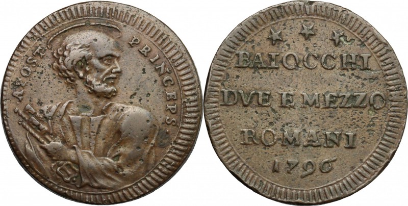 Roma. Pio VI (1775-1779). Sampietrino da 2 e 1/2 baiocchi 1796. CNI 306. M.98. B...