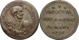 Roma.  Pio VI (1775-1779).. Sampietrino da 2 e 1/2 baiocchi 1796