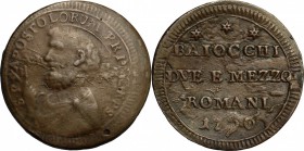 Roma.  Pio VI (1775-1799).. Sampietrino da 2 e 1/2 baiocchi 1796