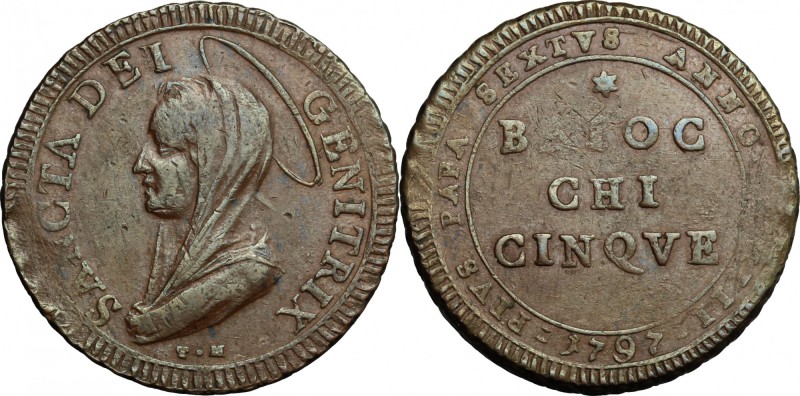 Roma. Pio VI (1775-1799). Madonnina da 5 baiocchi 1797. CNI 363. M. 94. Berm. 29...