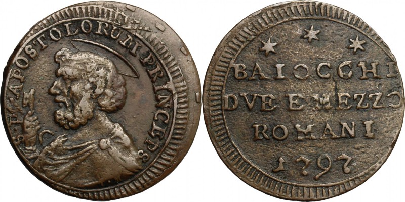 Roma. Pio VI (1775-1799). Sampietrino da 2 e 1/2 baiocchi 1797. CNI 346. M. 99a....