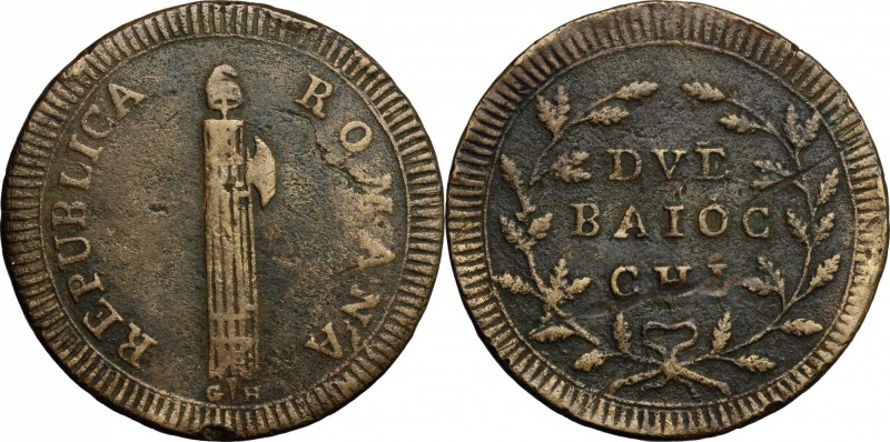 Roma. Repubblica Romana (1798-1799). Due baiocchi s.d., sigle G H. CNI 44. M. 10...