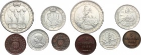 San Marino.  Seconda monetazione (1931-1938).. Serie 1936: 20 lire (qSPL/SPL) , 10 lire, 5 lire, 10 centesimi e 5 centesimi
