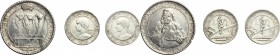 San Marino.  Seconda monetazione (1931-1938).. Lotto di 3 monete: 20 lire 1935 e 5 lire 1936 e 1938