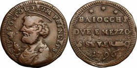 San Severino.  Pio VI (1775-1799).. Sampietrino da 2 e 1/2 baiocchi 1796