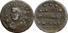 San Severino.  Pio VI (1775-1799).. Sampietrino da 2 e 1/2 baiocchi 1797 (ridotto)
