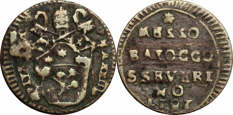 San Severino. Pio VI (1775-1799). Mezzo baiocco A. XXIII, 1797. CNI 37. M. 413. ...
