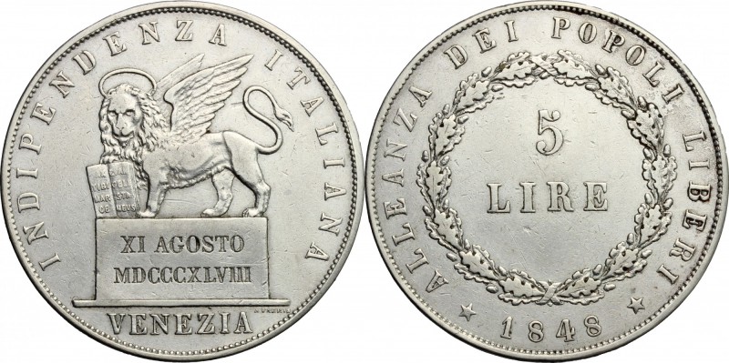 Venezia. Governo Provvisorio (1848-1849). 5 lire 1848. Pag. 177. Mont. 92. AG. m...