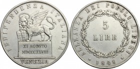 Venezia.  Governo Provvisorio (1848-1849). 5 lire 1848