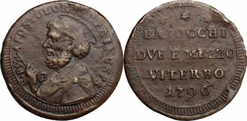 Viterbo. Pio VI (1775-1799). Sampietrino da 2 e 1/2 baiocchi 1796. CNI 1. M. 425...