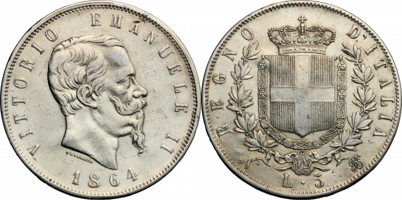 Regno di Italia. Vittorio Emanuele II (1861-1878). 5 lire 1864 Napoli. Pag. 485....