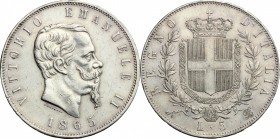 Vittorio Emanuele II  (1861-1878).. 5 lire 1865 Napoli