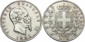 Vittorio Emanuele II  (1861-1878).. 5 lire 1865 Napoli