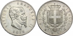 Vittorio Emanuele II  (1861-1878).. 5 lire 1874 Milano