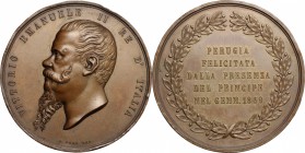 Vittorio Emanuele II  (1861-1878).. Medaglia per la visita del principe Umberto a Perugia, 1869