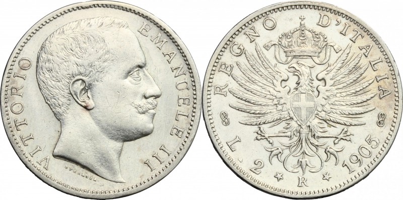 Regno di Italia. Vittorio Emanuele III (1900-1943). 2 lire 1905. Pag. 729. Mont....