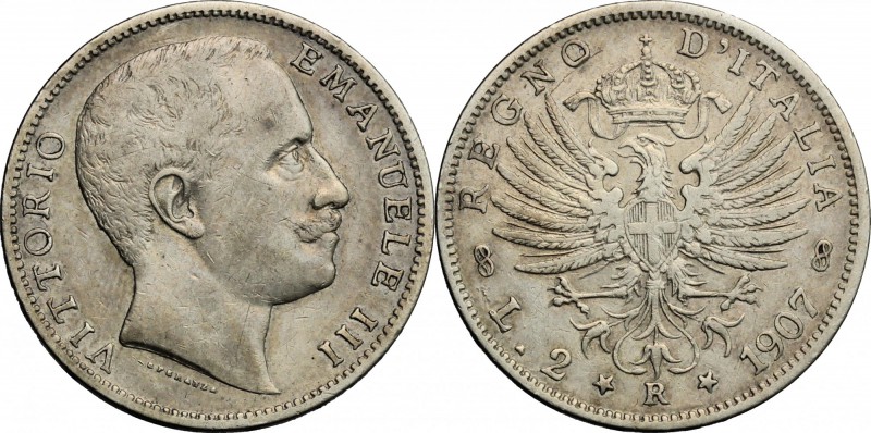 Regno di Italia. Vittorio Emanuele III (1900-1943). 2 lire 1907. Pag. 731. Mont....