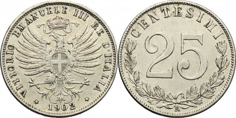 Regno di Italia. Vittorio Emanuele III (1900-1943). 25 centesimi 1902. Pag. 827....