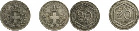 Vittorio Emanuele III (1900-1943). Lotto di due monete da 20 centesimi: 1918 e 1919. Ribattute su 20 centesimi 1894 e 1895