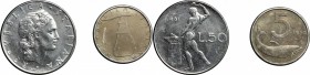 Lotto di due monete: 5 lire 1954 e 50 lire 1981