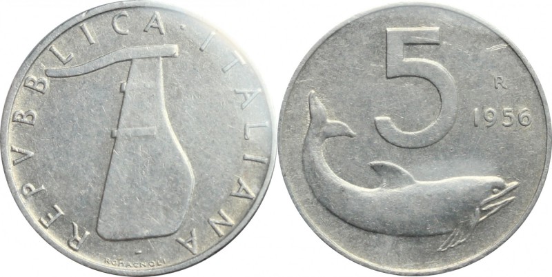 5 lire 1956. Mont. 10. IT. mm. 37.50 RR. BB/SPL.